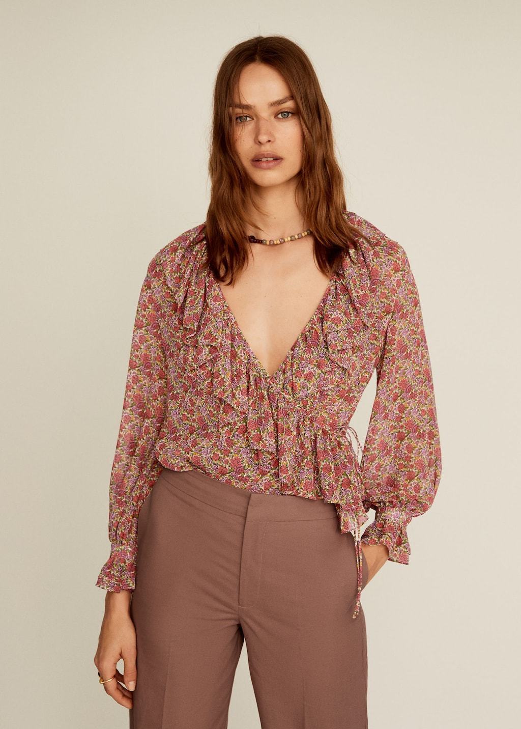 Ruffle neckline blouse