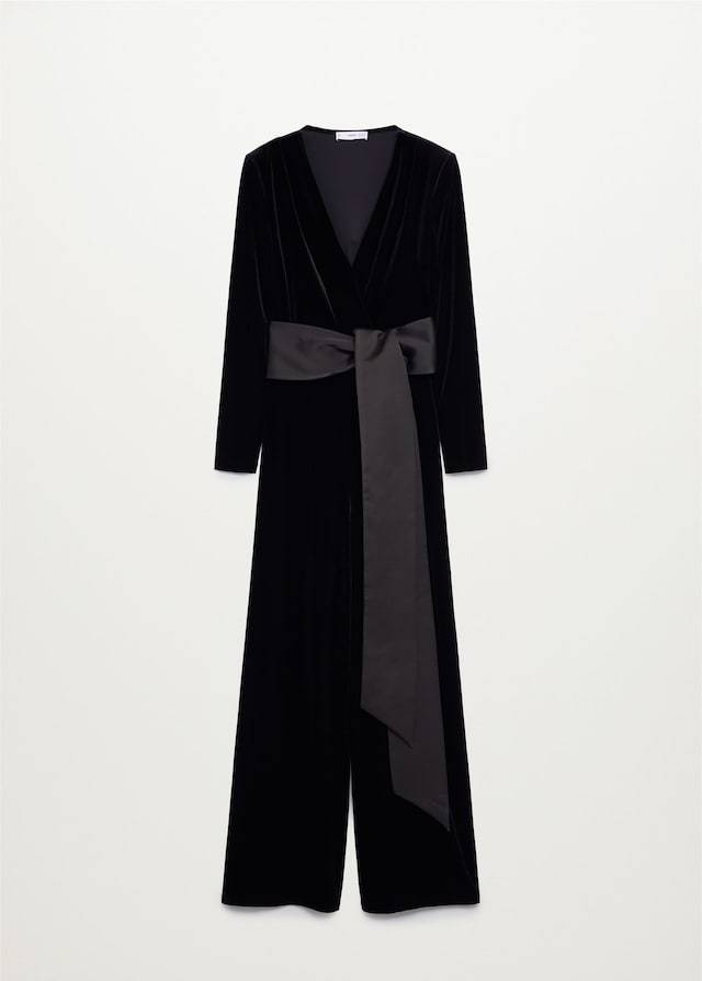 Bow velvet textured jumpsuit