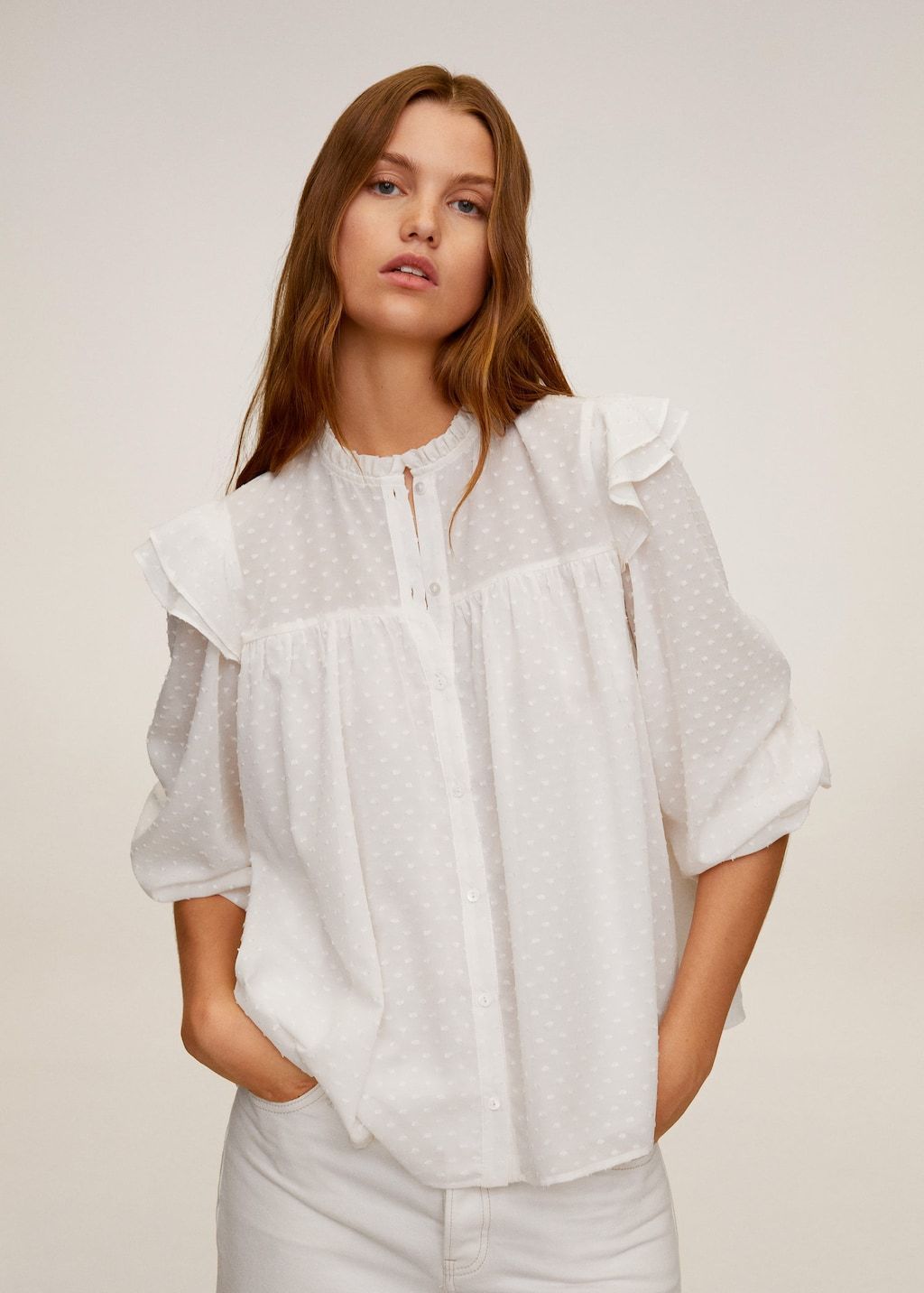Ruffled embroidered blouse