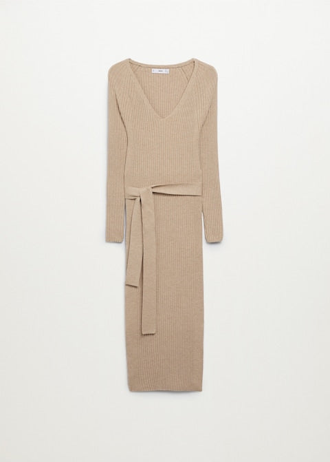 Belt ribbed dress