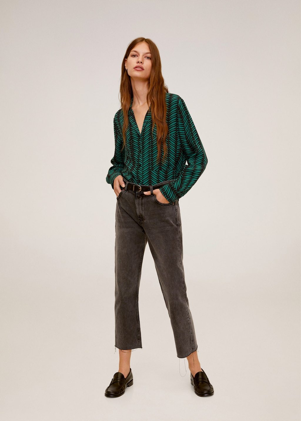 Chest-pocket flowy blouse