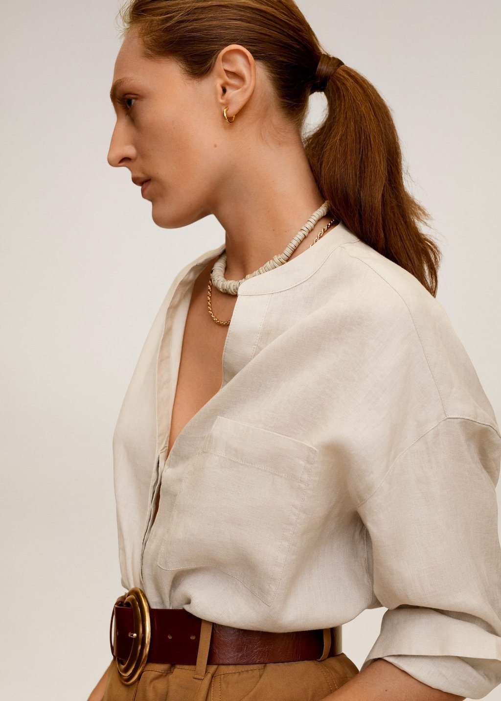 Mao collar linen shirt