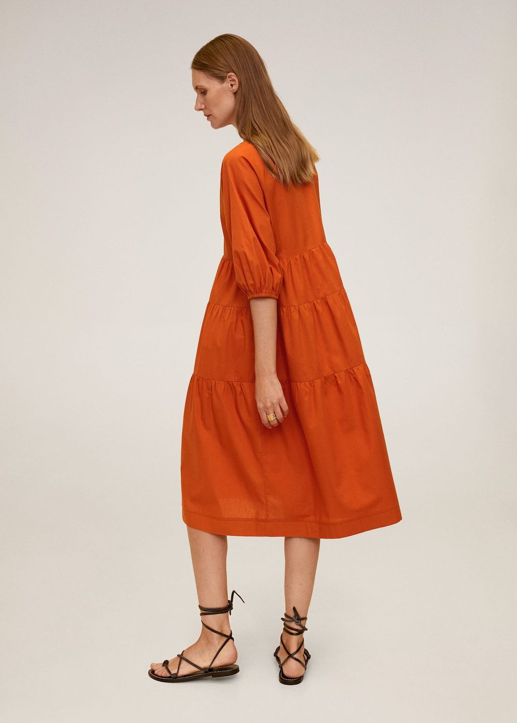 Puffed sleeves cotton dress