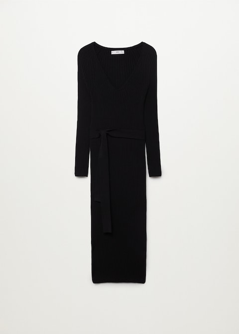 Belt ribbed dress