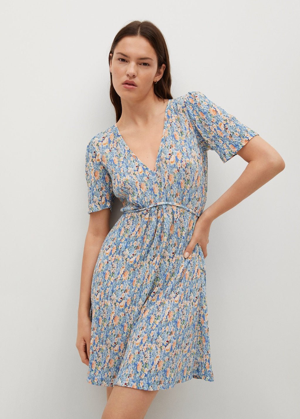 Printed pleated dress