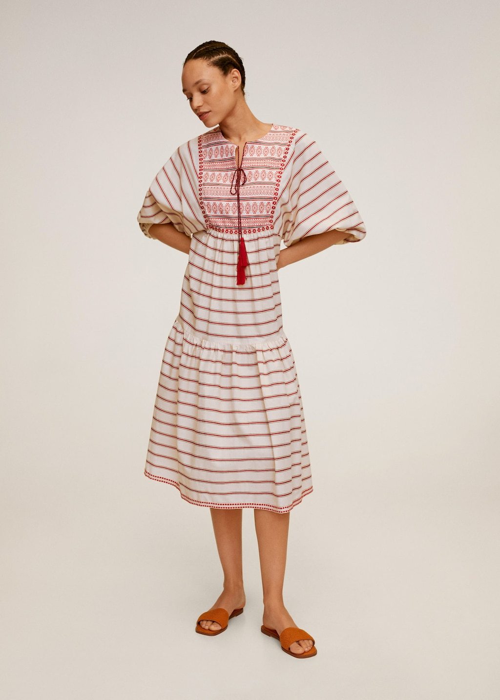 Embroidery striped dress