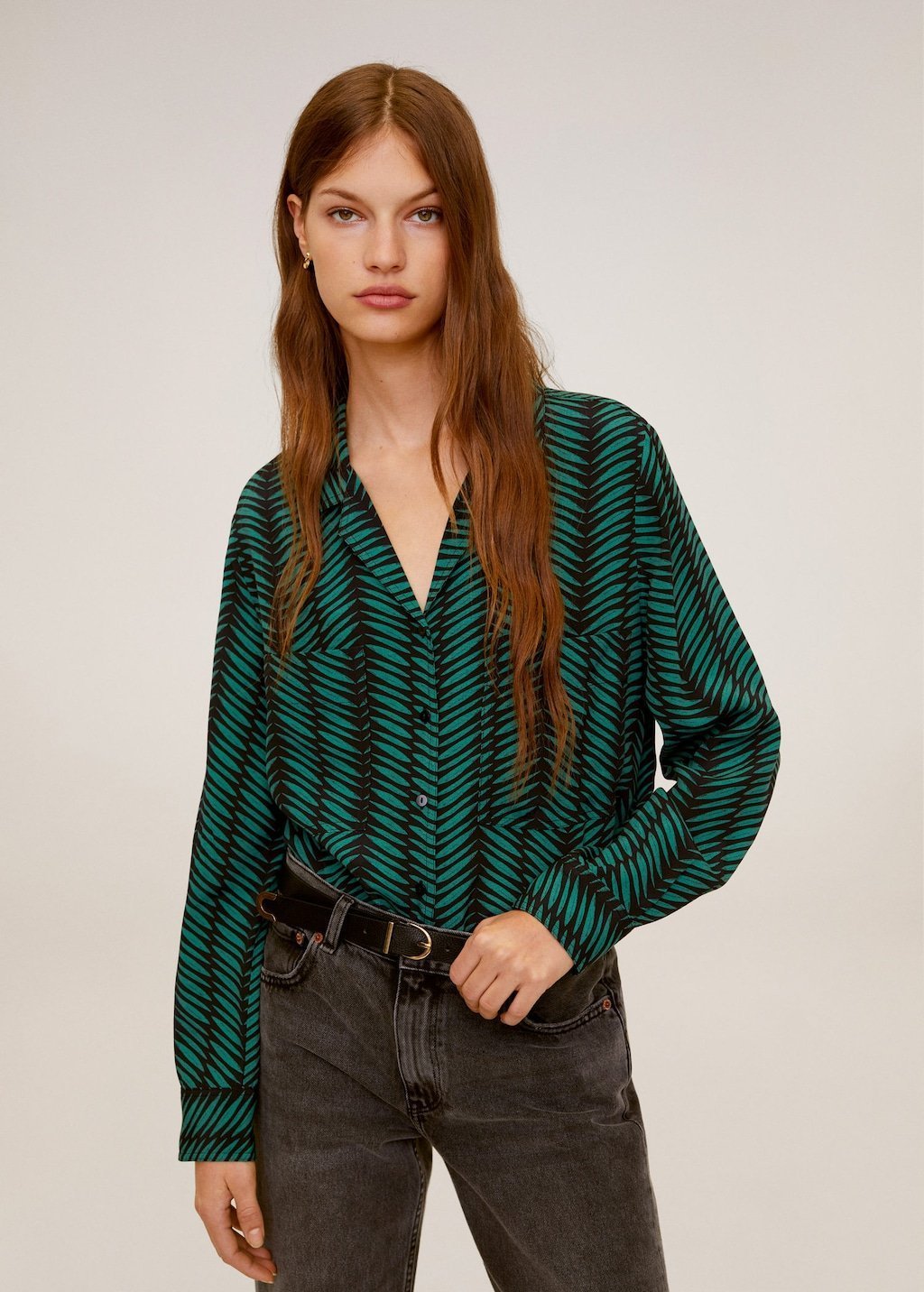 Chest-pocket flowy blouse