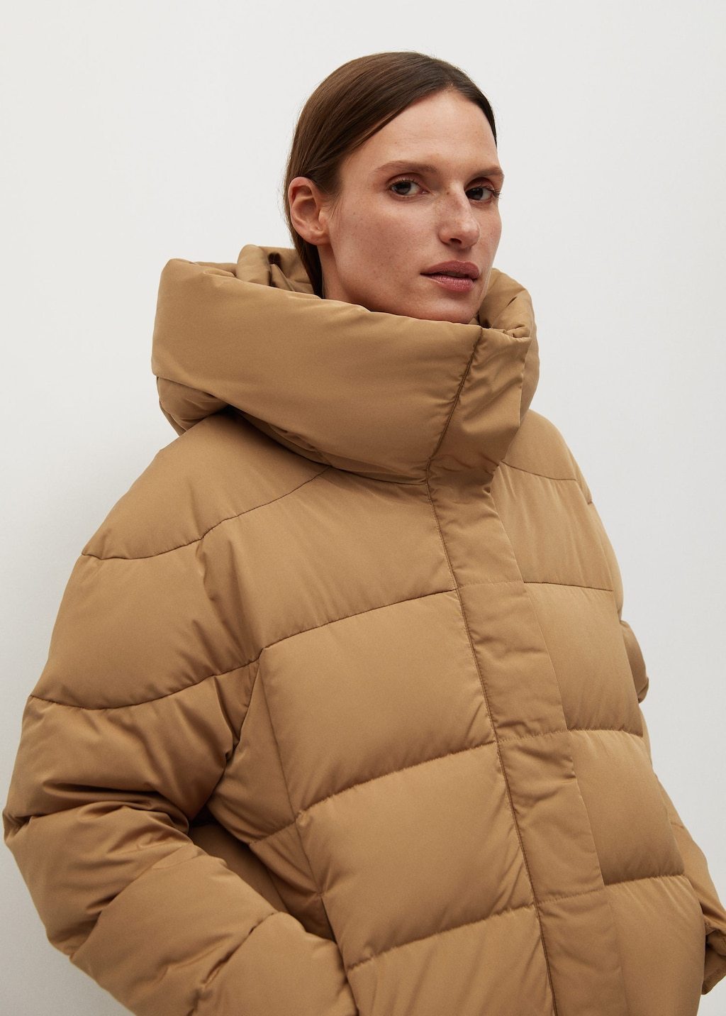 Feather down hooded coat