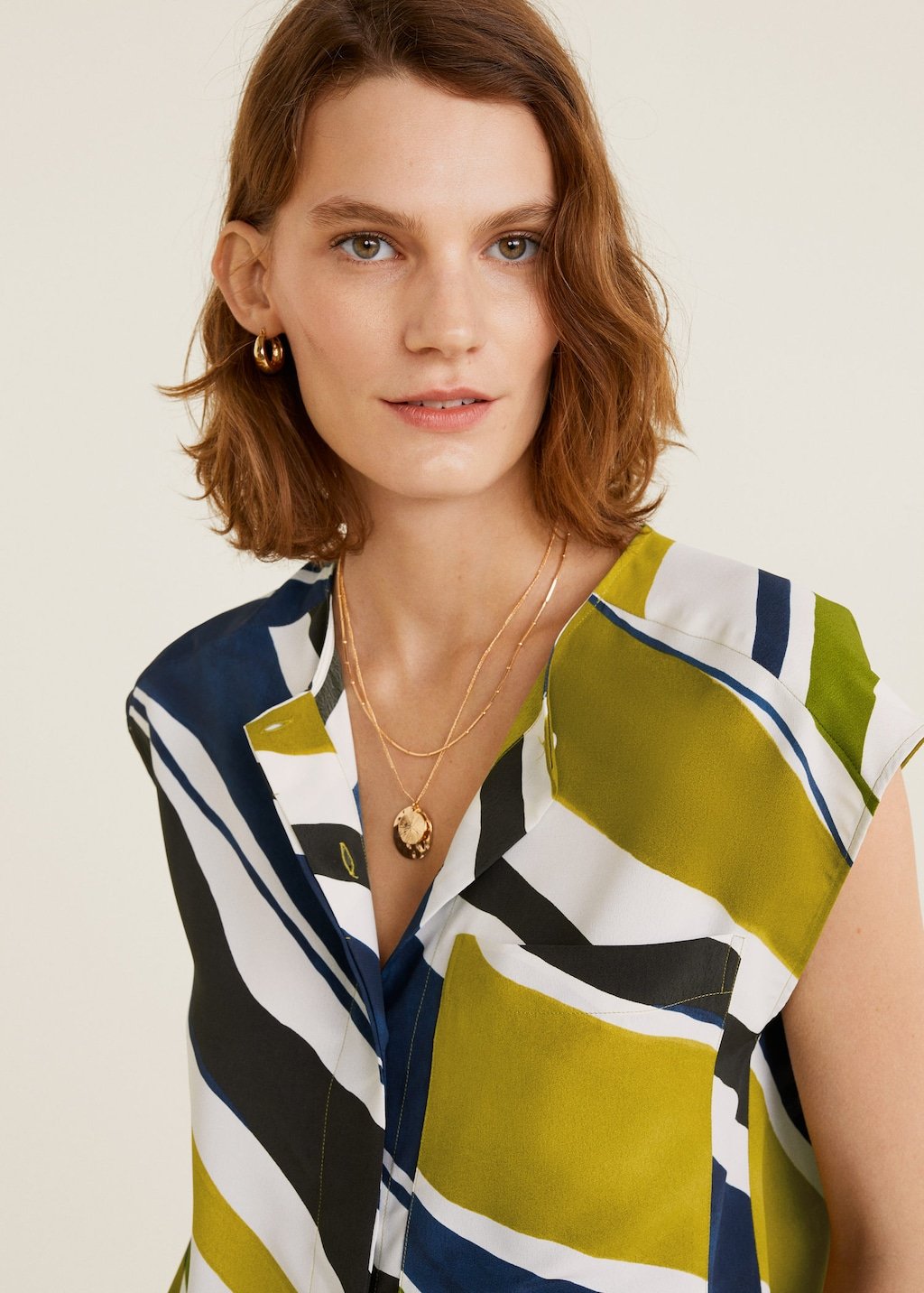 Chest-pocket striped blouse