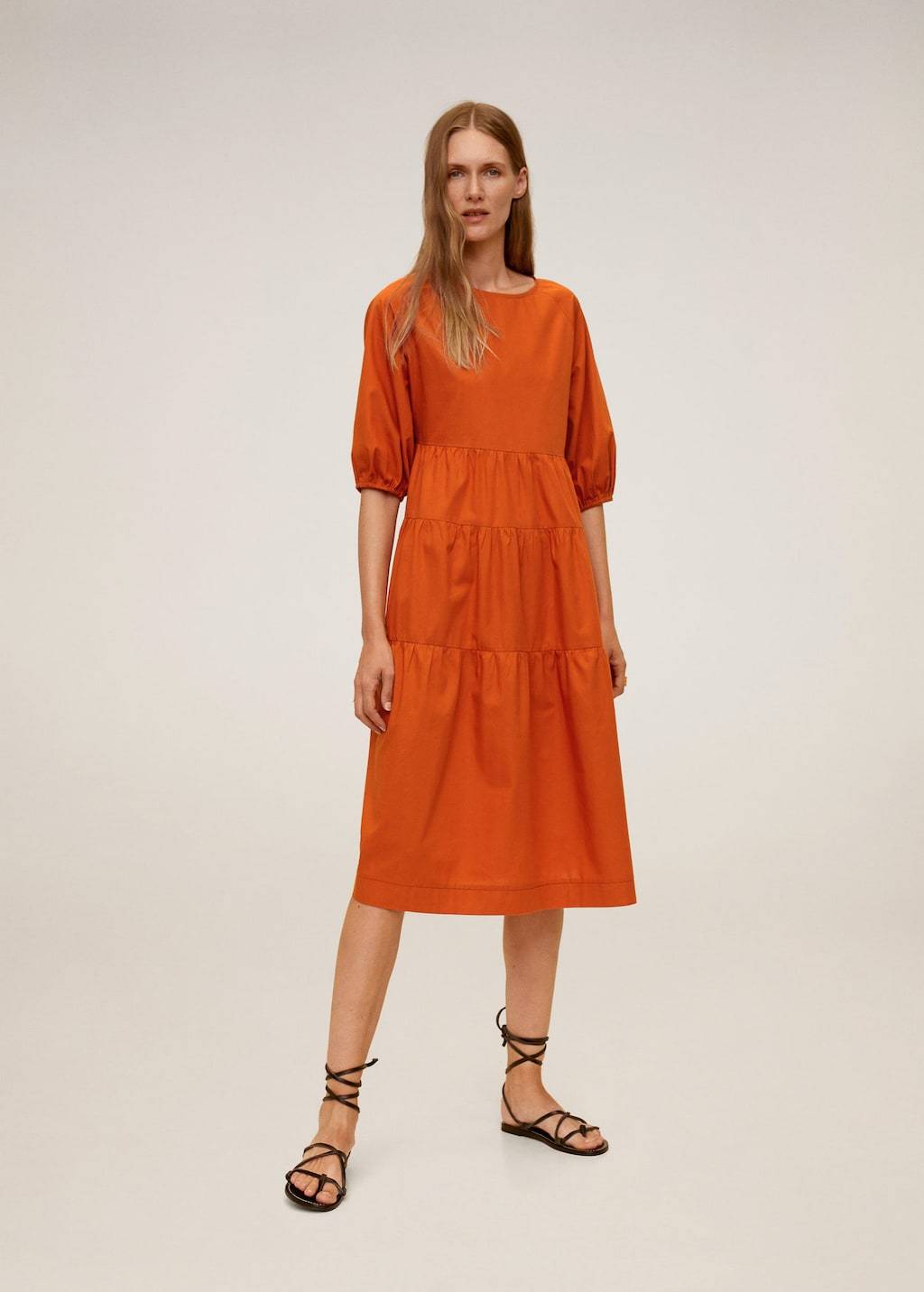 Puffed sleeves cotton dress