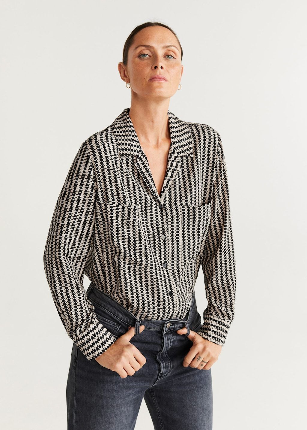 Chest-pocket flowy blouse