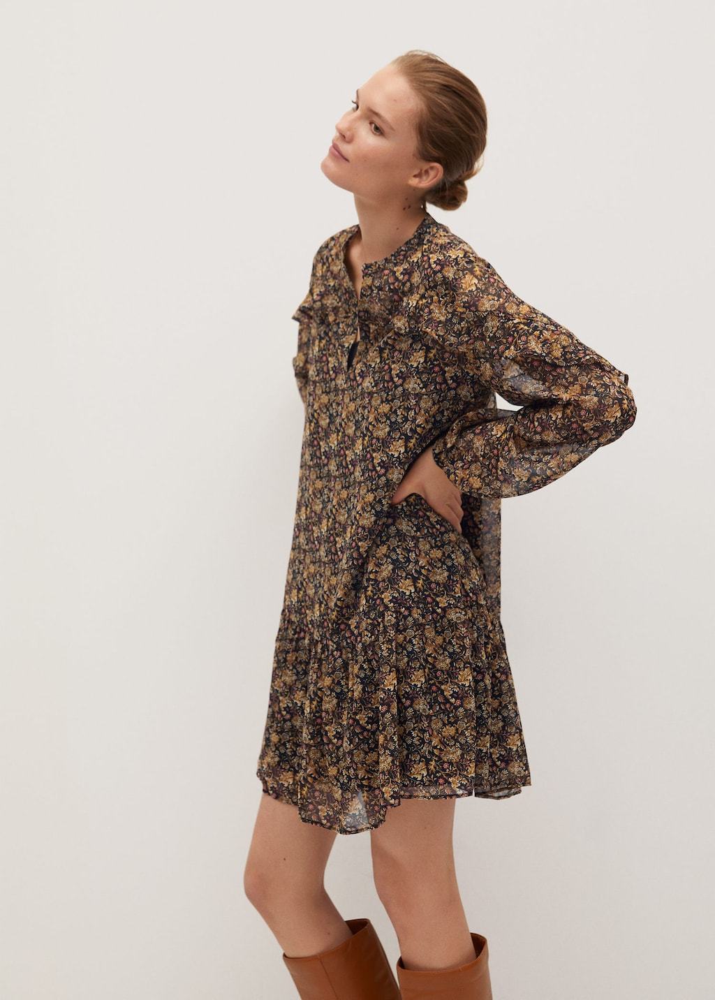 Ruffled floral print dress