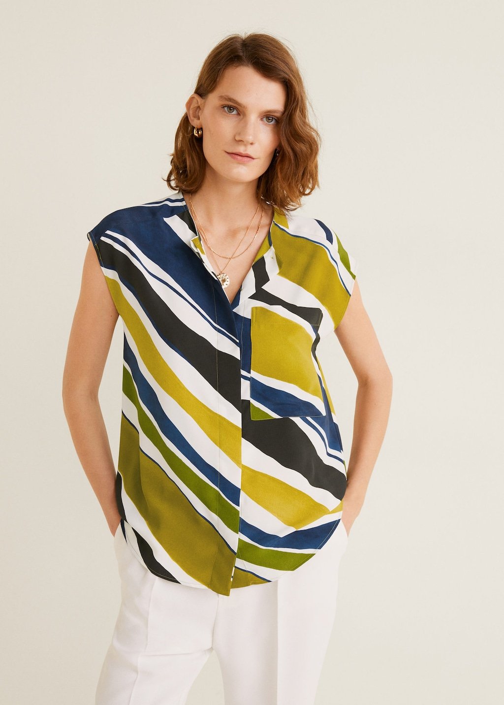 Chest-pocket striped blouse