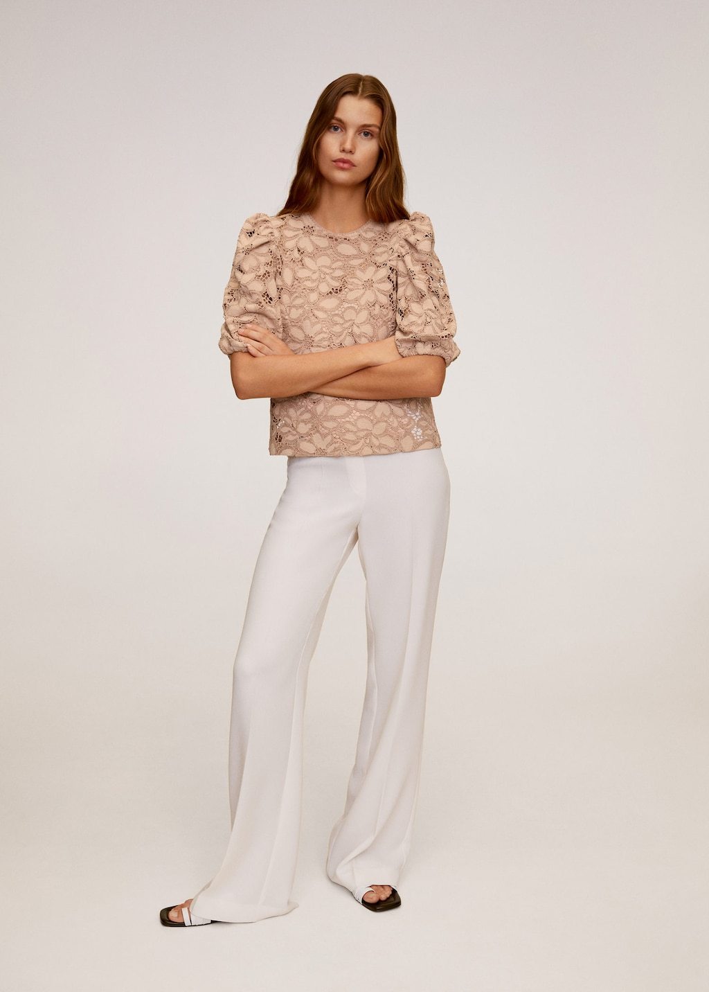 Puffed sleeves lace blouse