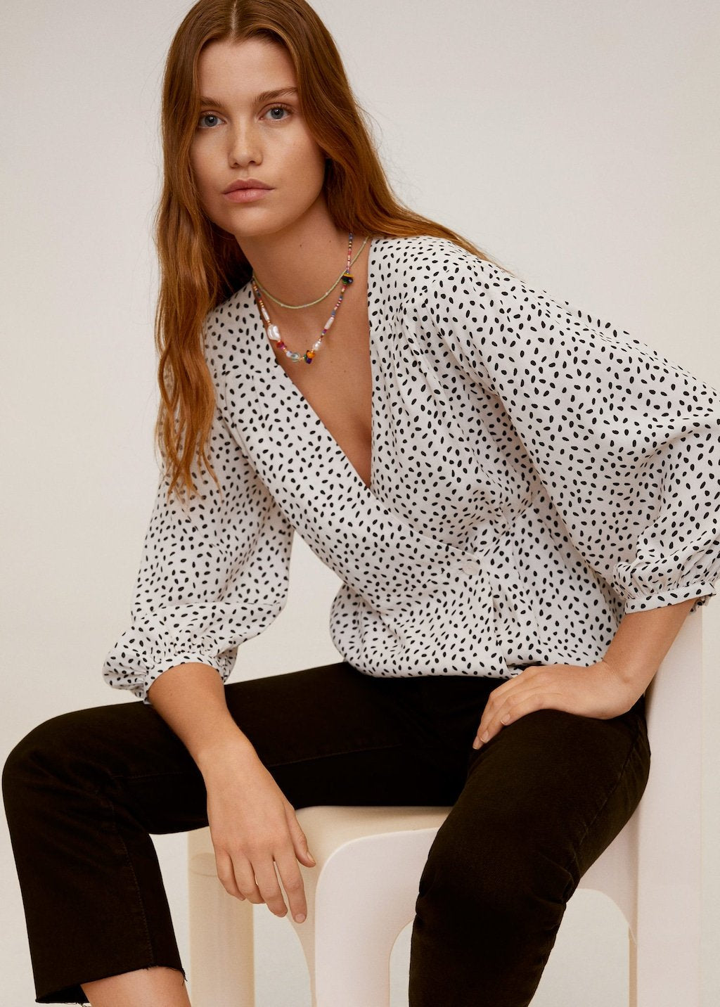 Wrap printed blouse
