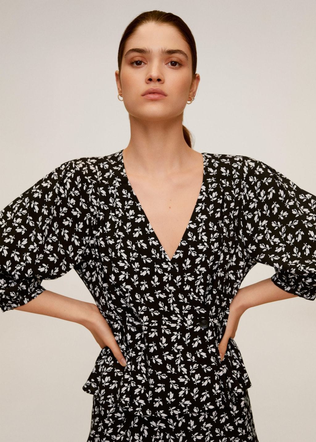 Wrap printed blouse