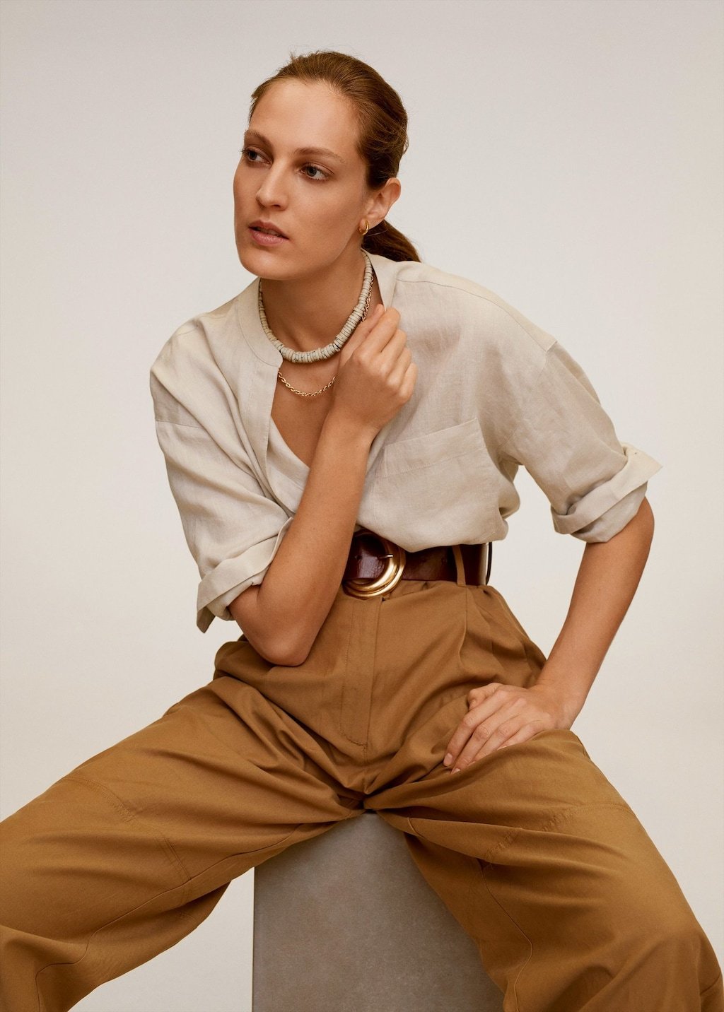 Mao collar linen shirt