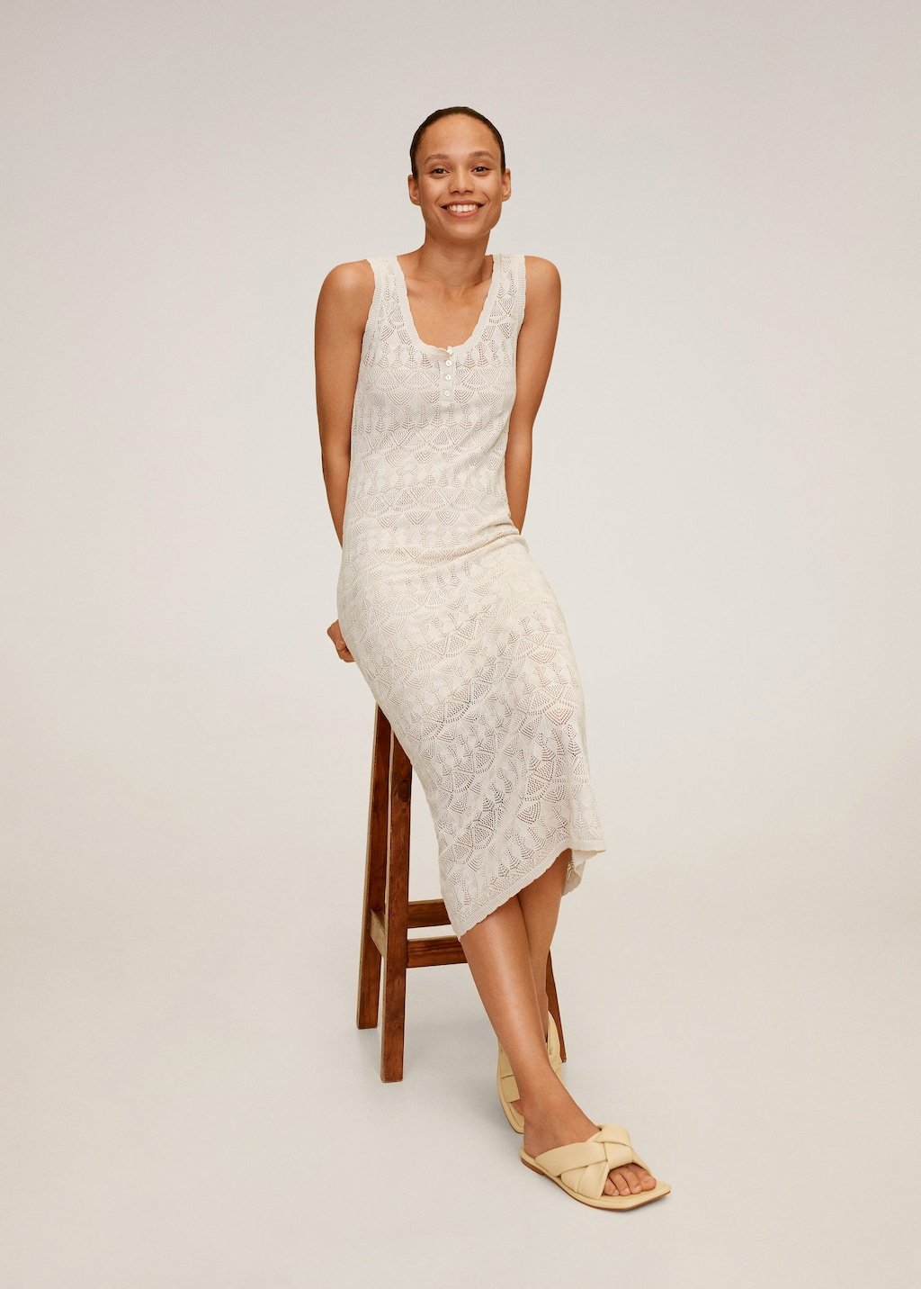 Openwork detail linen dress