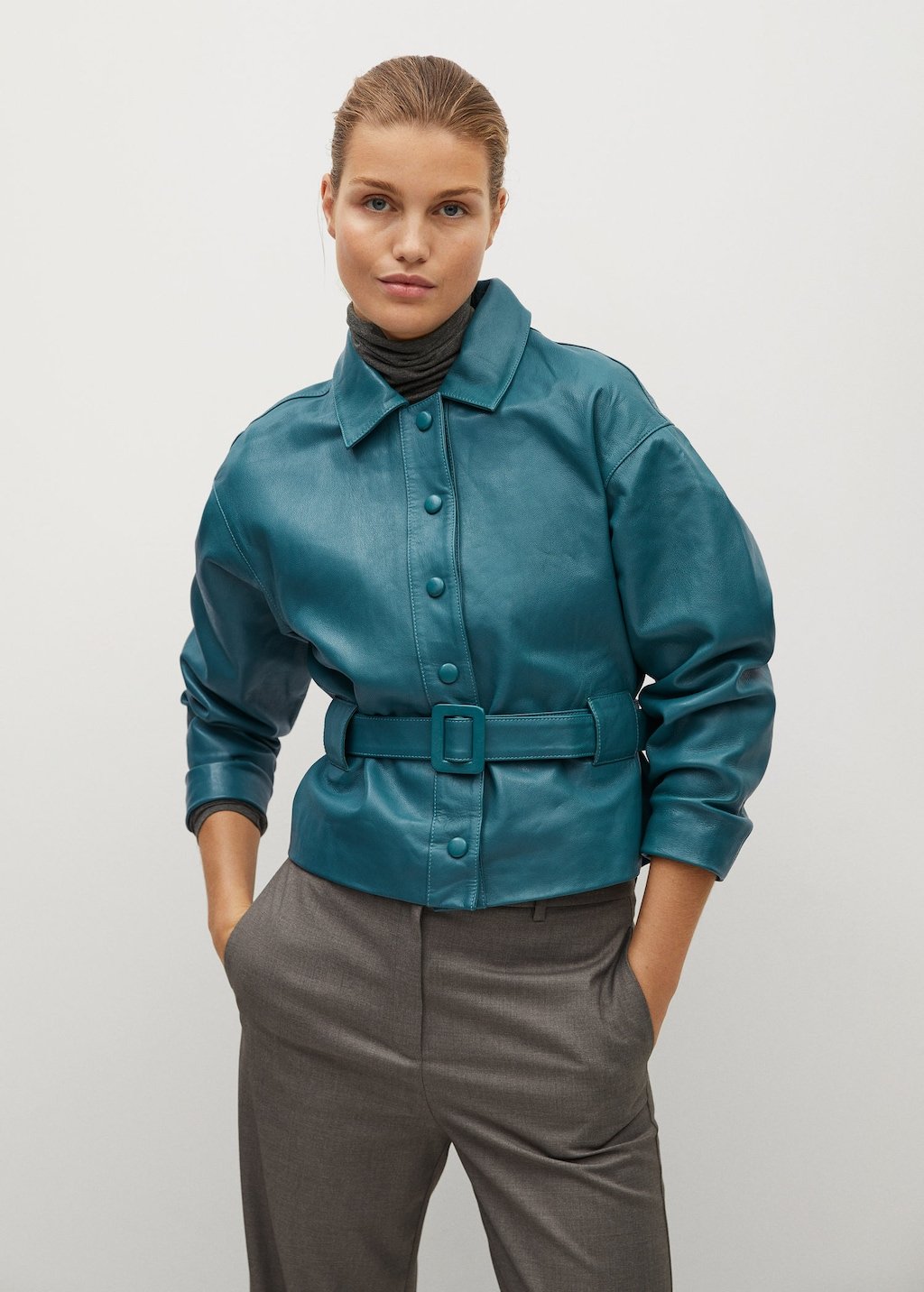 Belt leather jacket