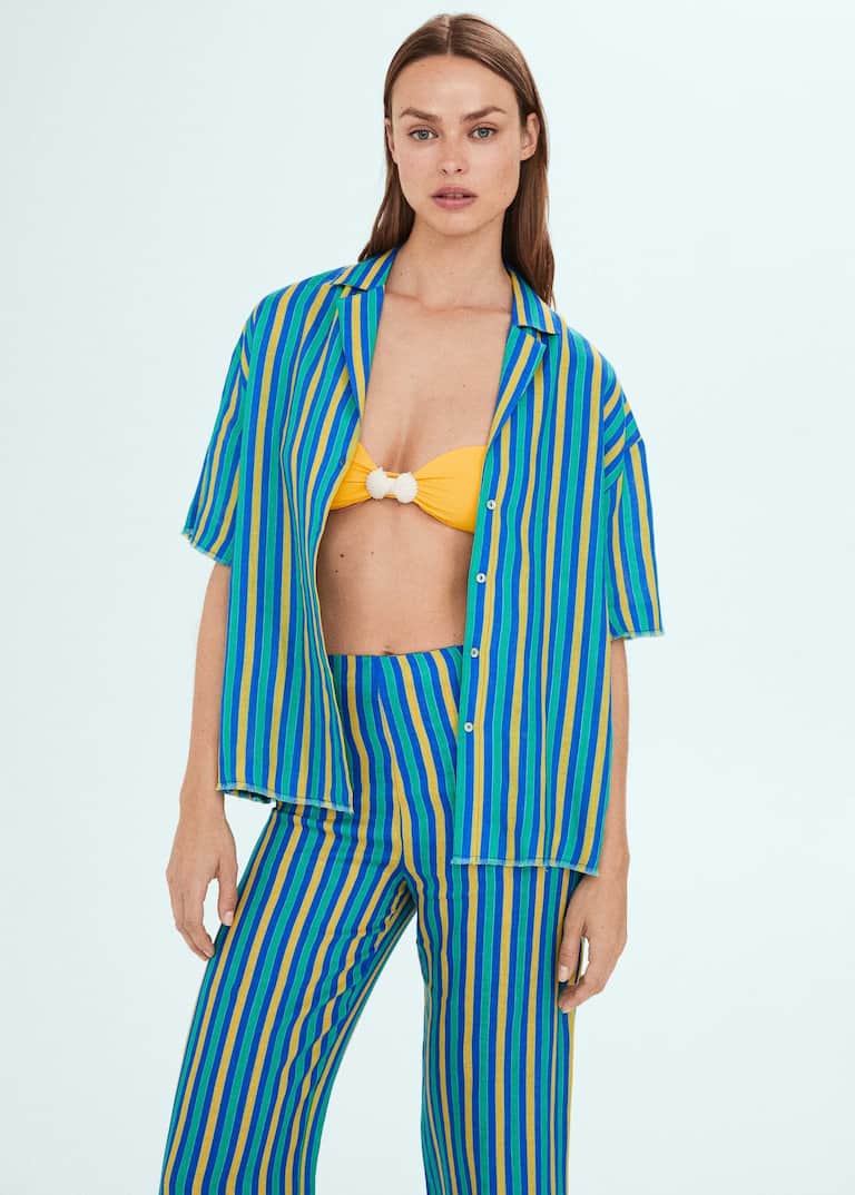Multi-coloured striped linen shirt